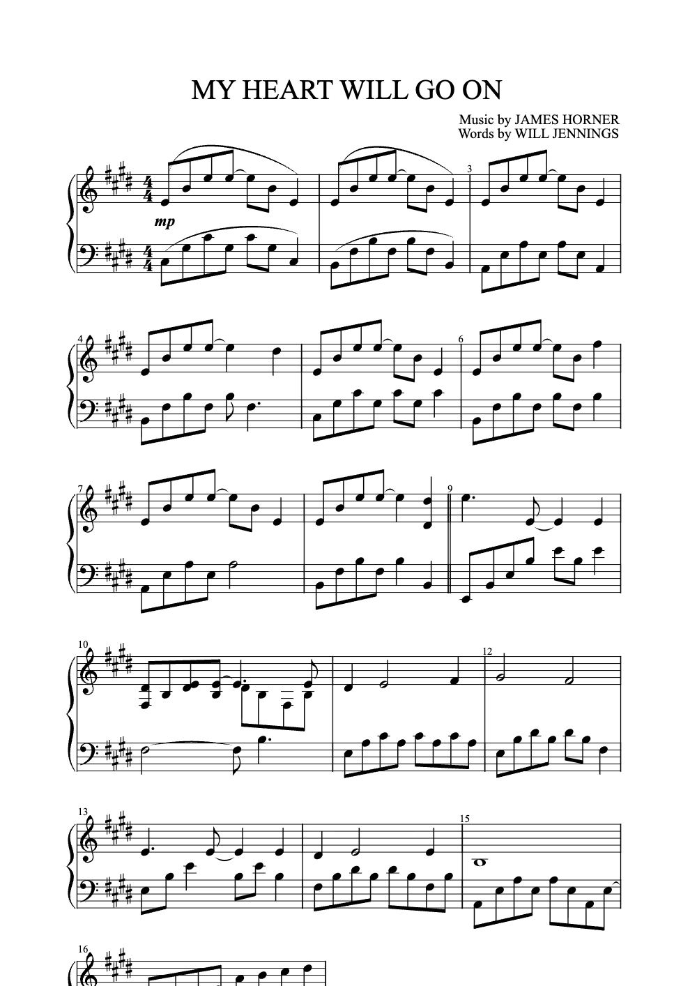 Sheet music preview for My Heart Will Go On