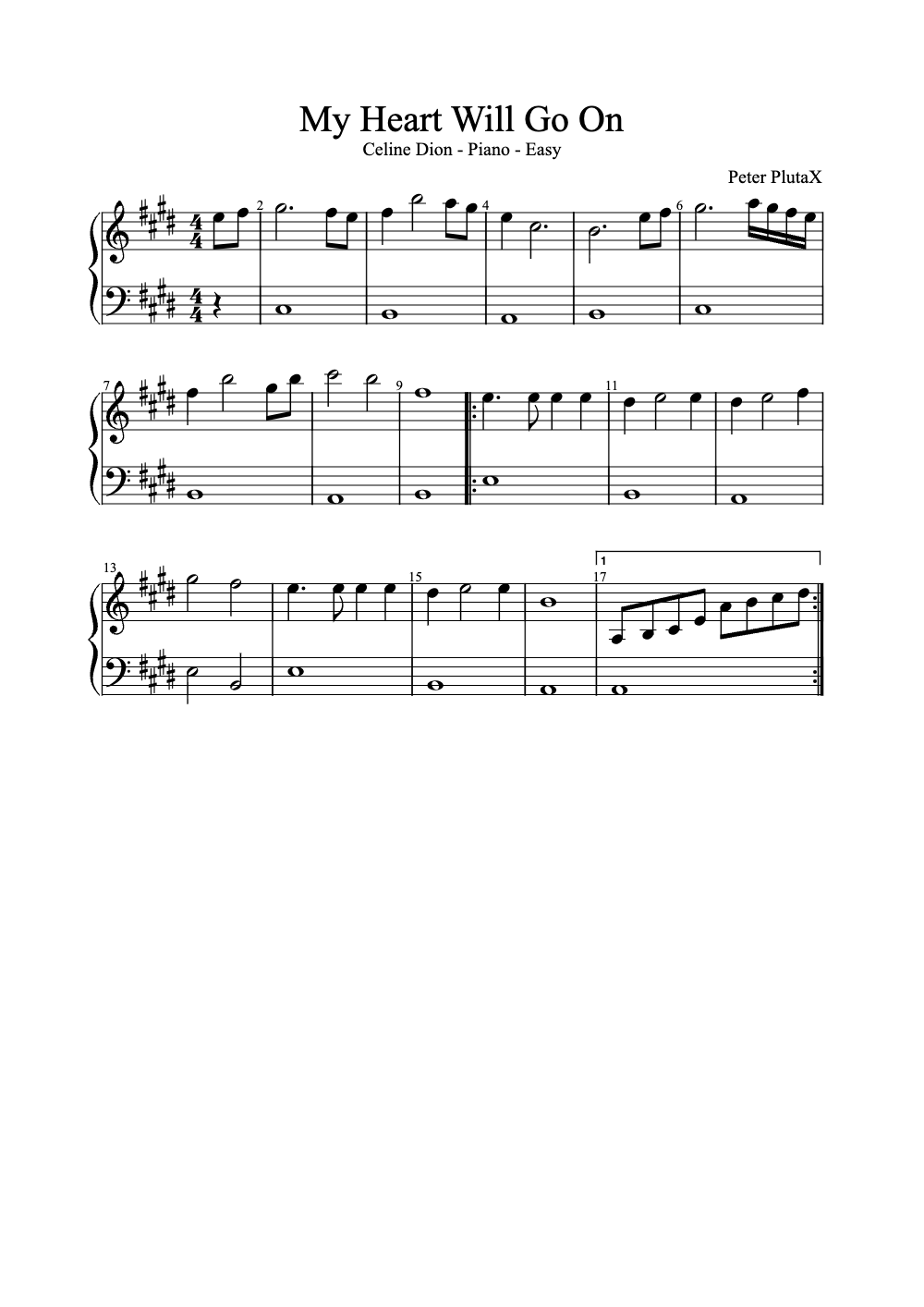 Sheet music preview for My Heart Will Go On