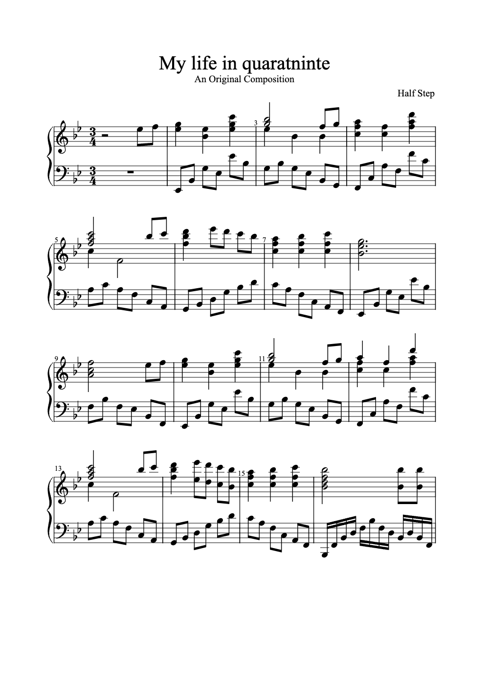 Sheet music preview for My Life in Quarantine