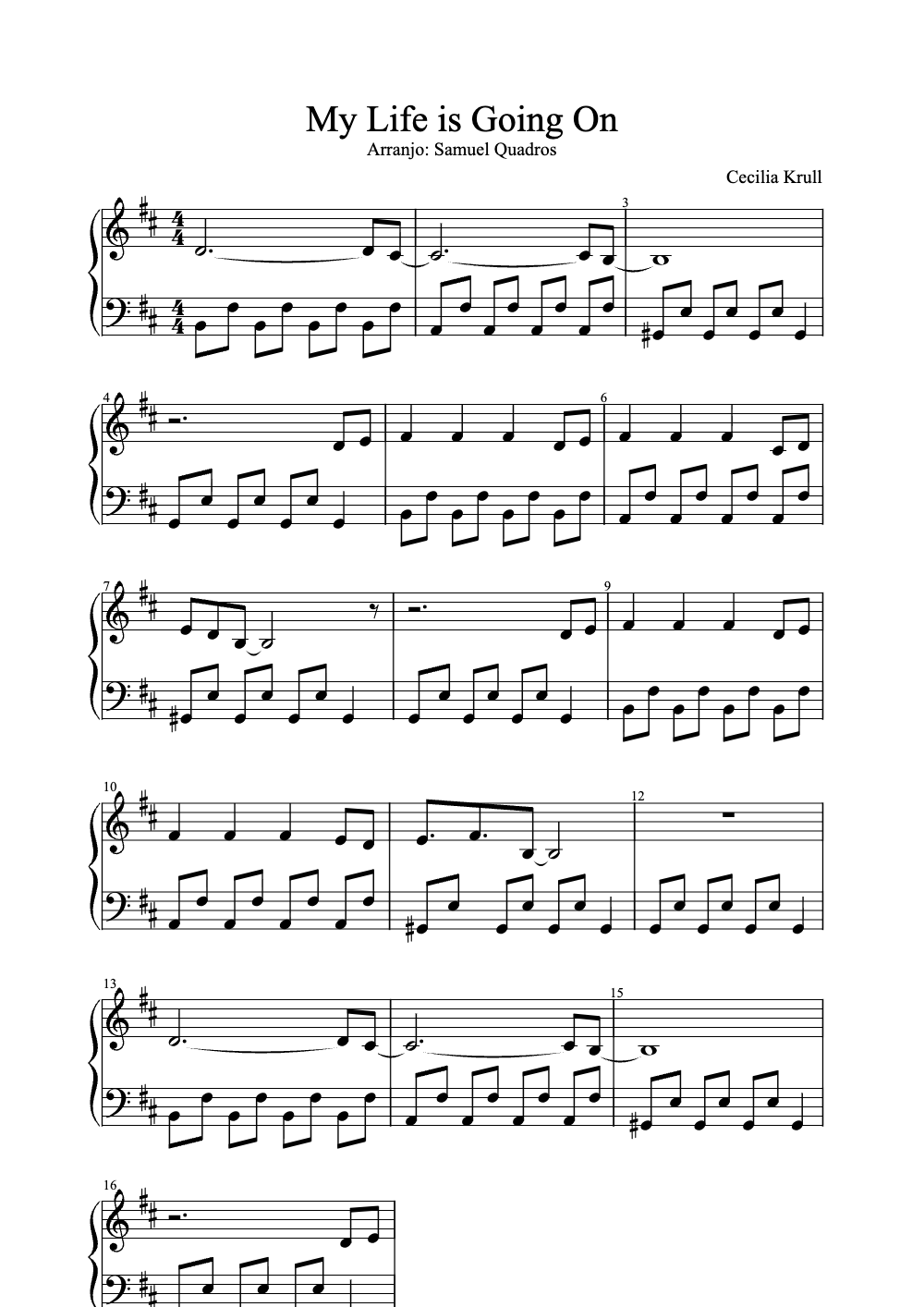 Sheet music preview for My Life Is Going On