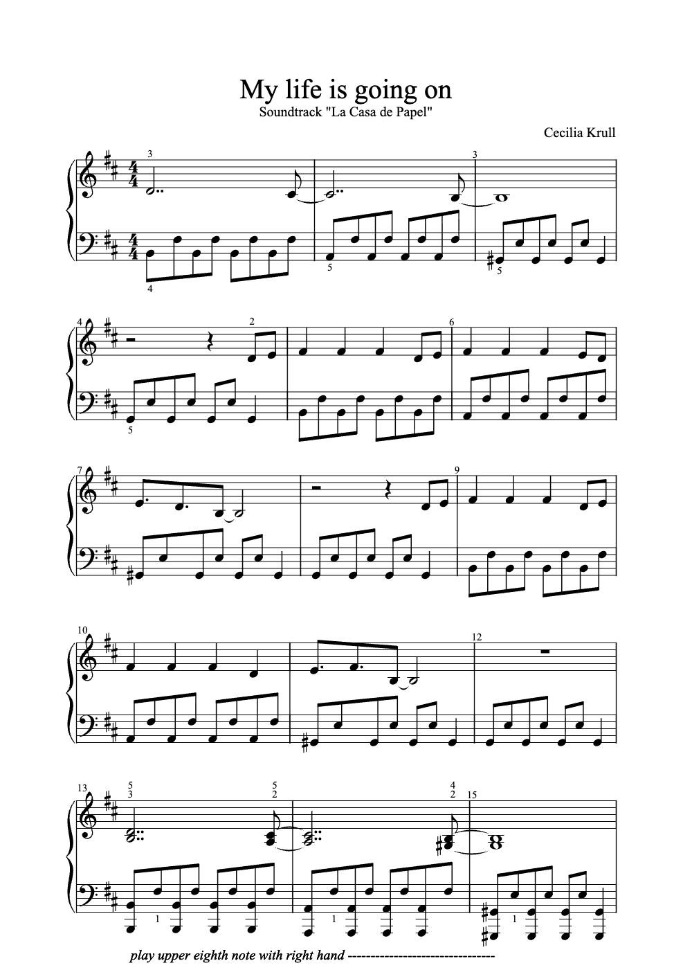 Sheet music preview for My Life Is Going On