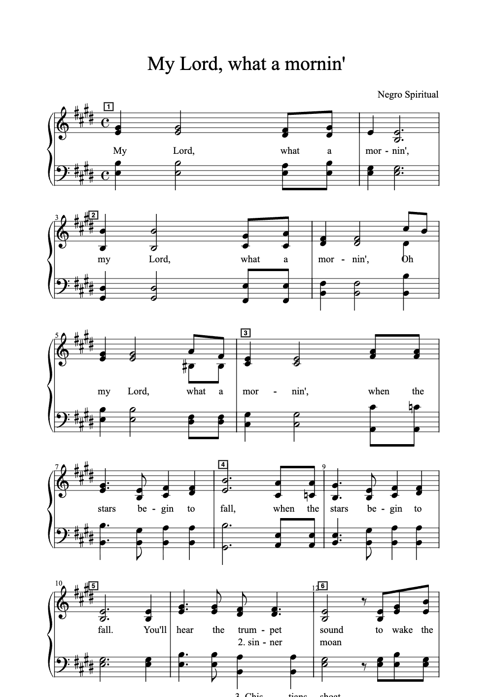 Sheet music preview for My Lord, What a Mornin'