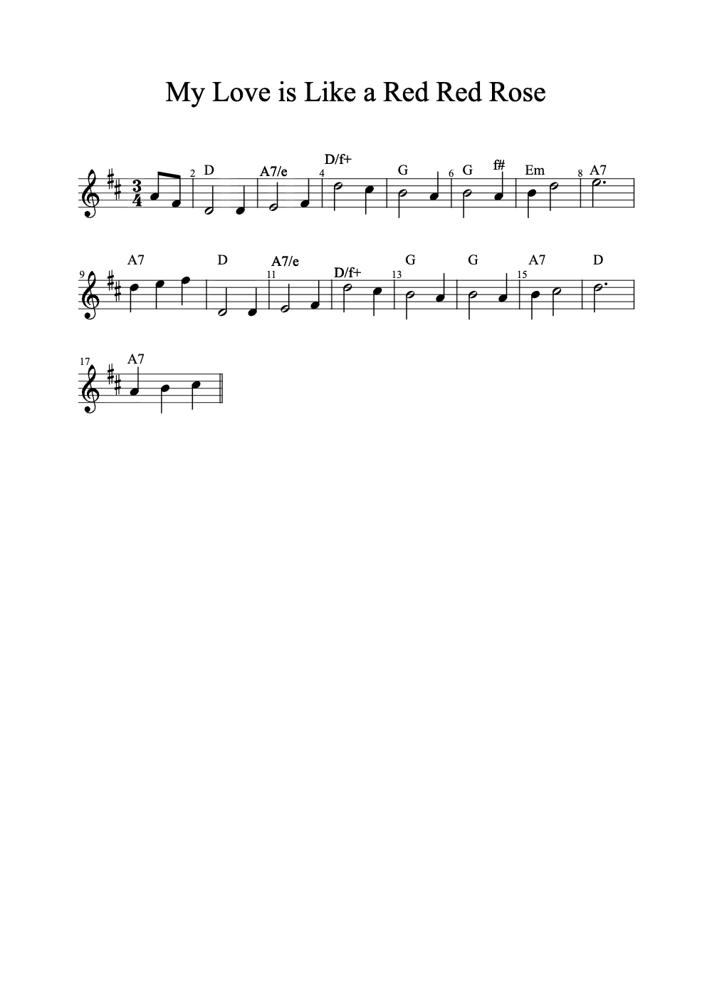 Sheet music preview for My Love Is Like a Red Red Rose