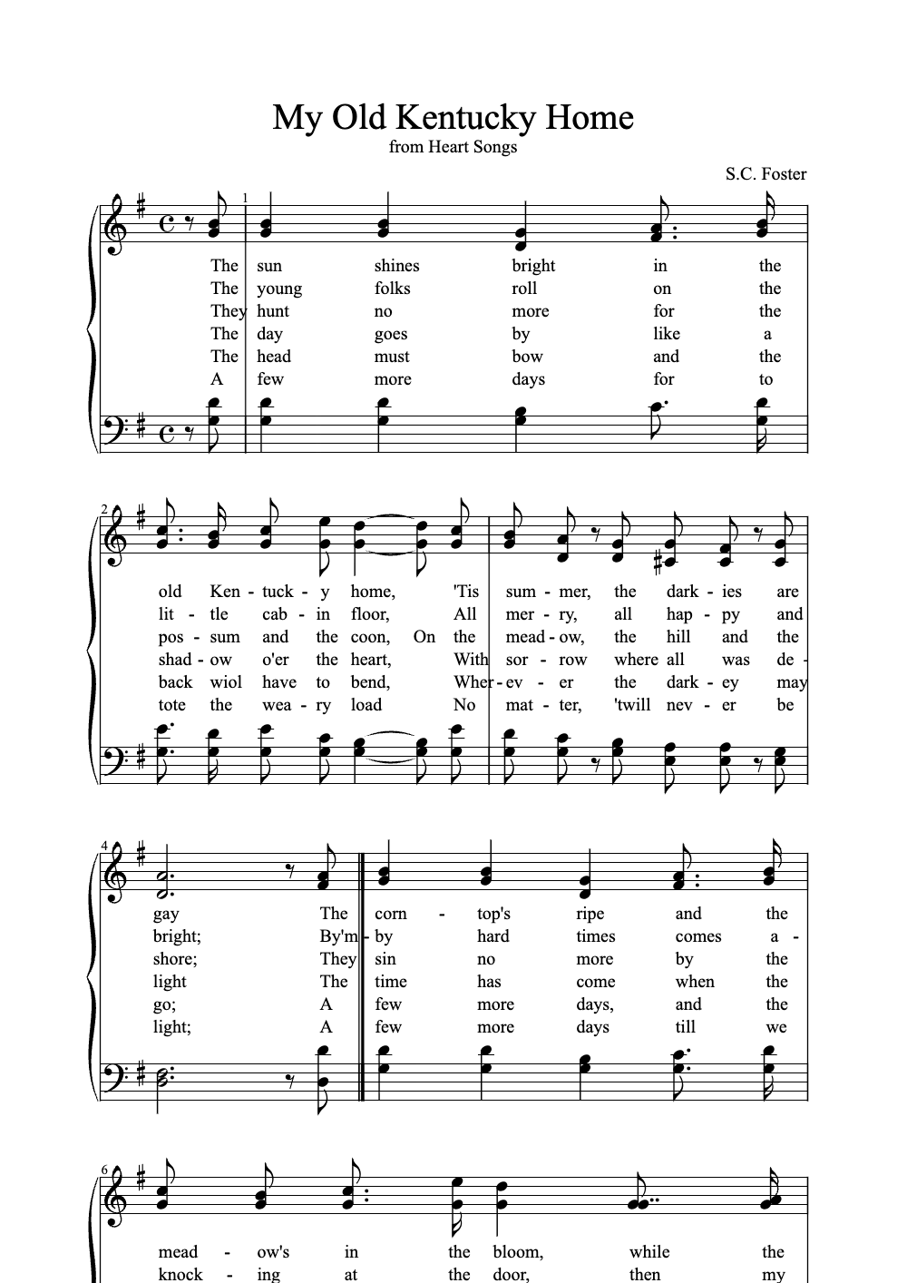 Sheet music preview for My Old Kentucky Home