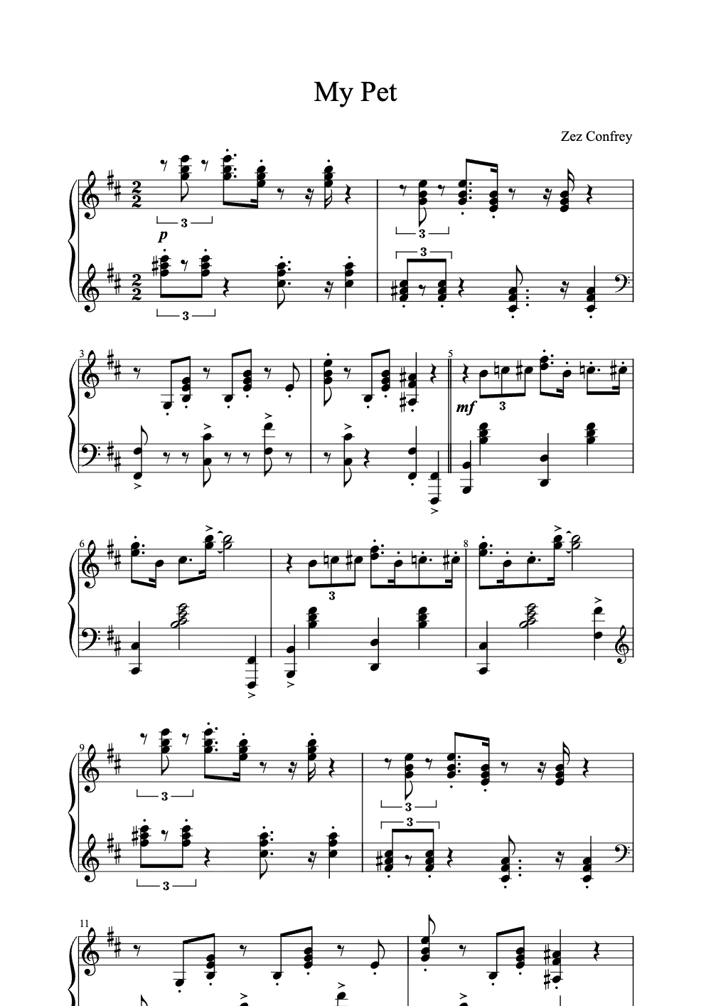 Sheet music preview for My Pet