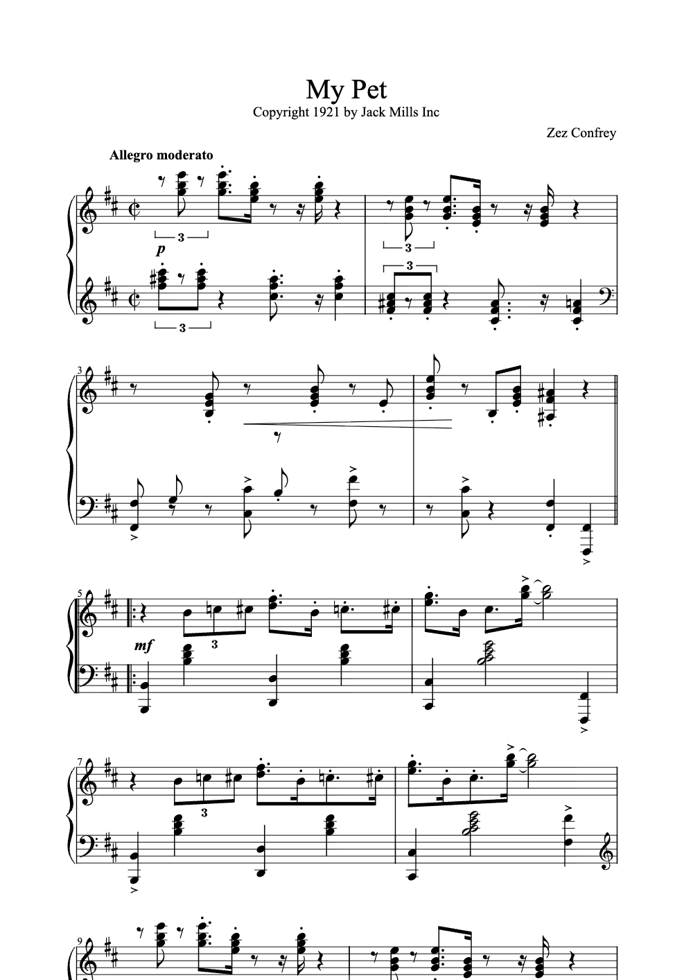 Sheet music preview for My Pet