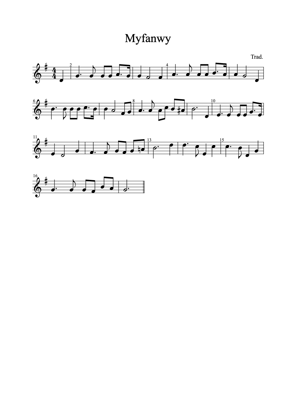 Sheet music preview for Myfanwy