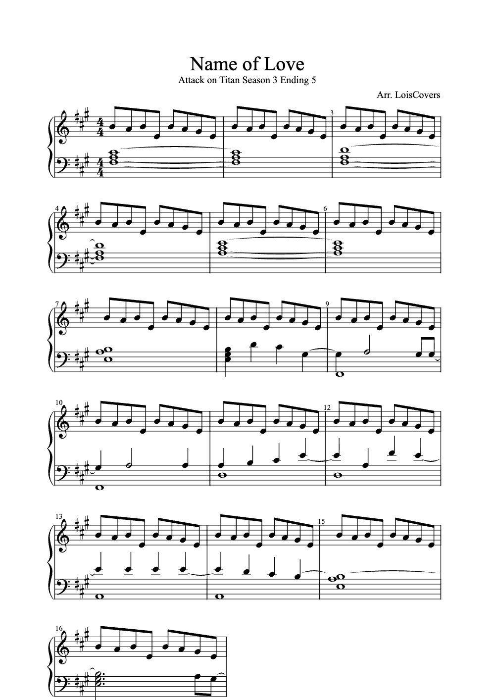 Sheet music preview for Name of Love