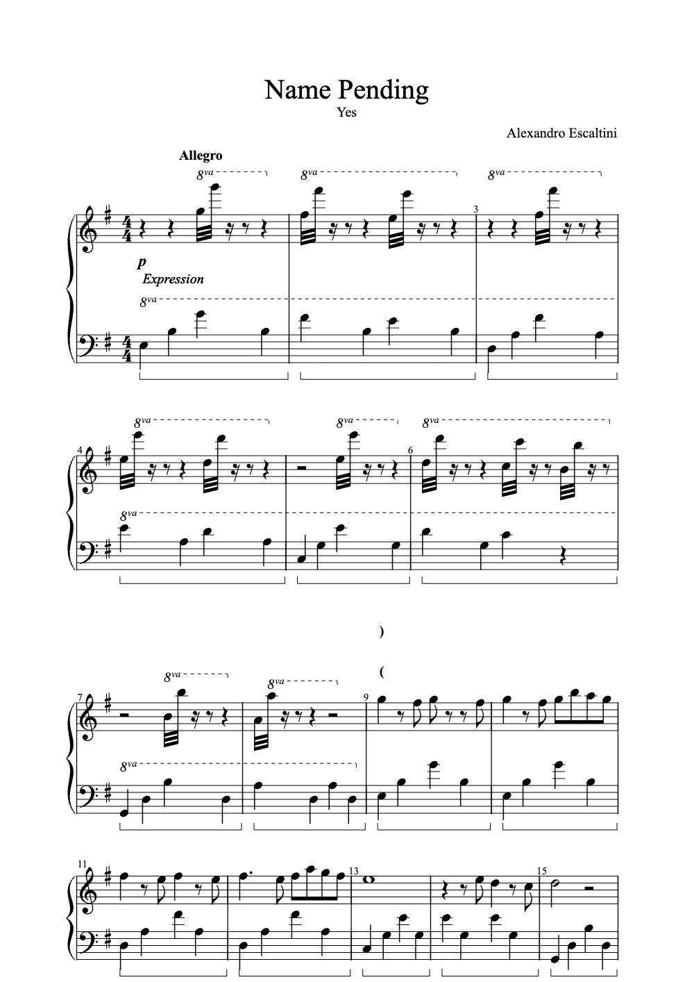 Sheet music preview for Name Pending