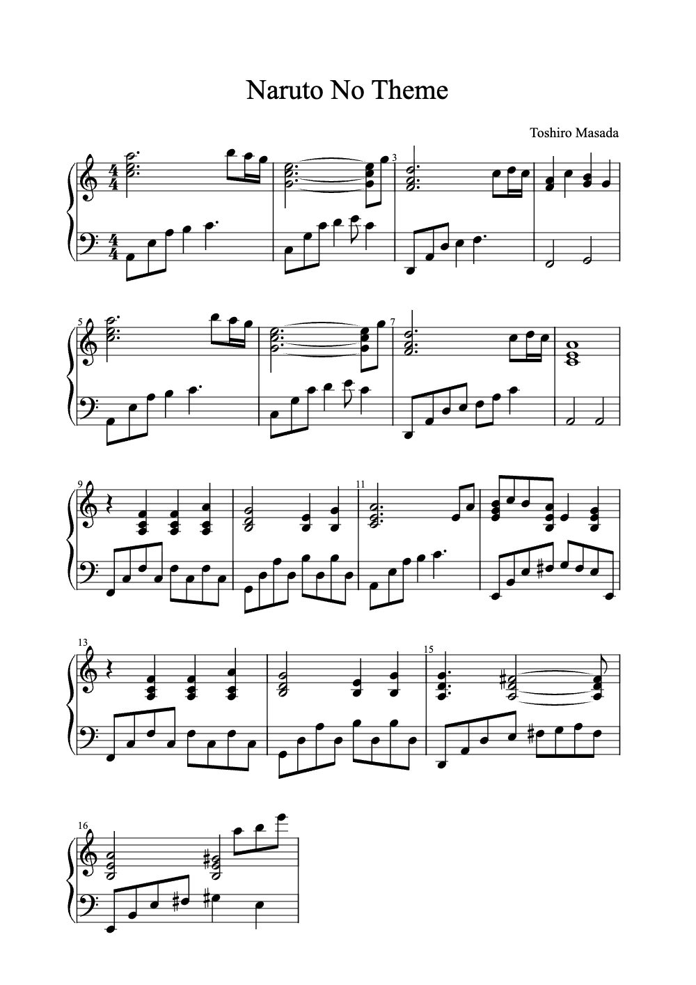 Sheet music preview for Naruto no Theme