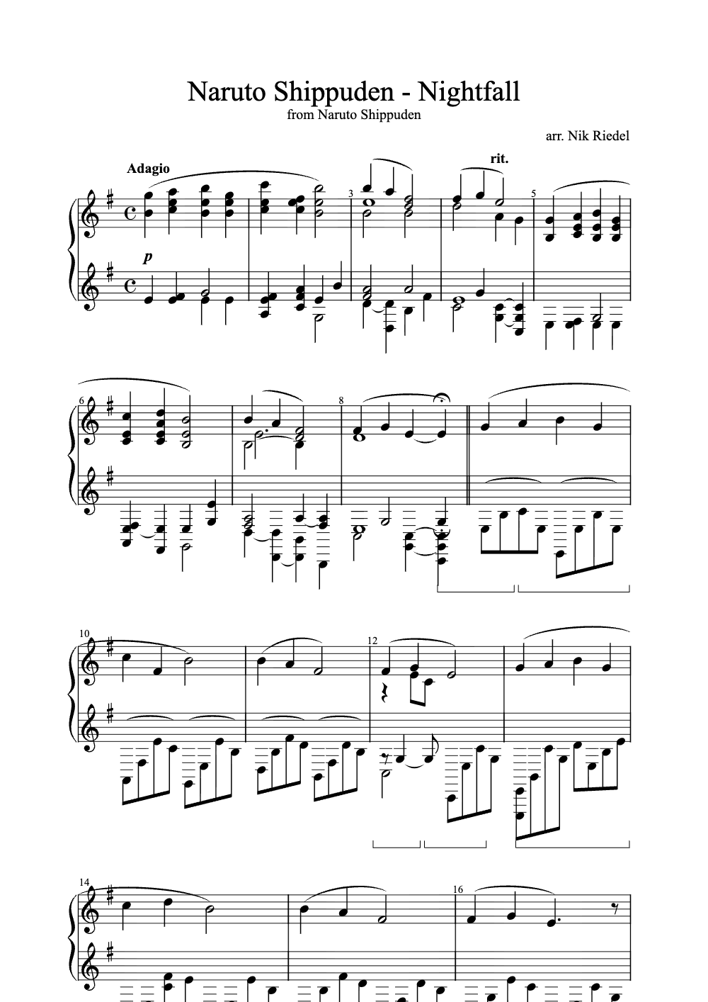 Sheet music preview for Nightfall