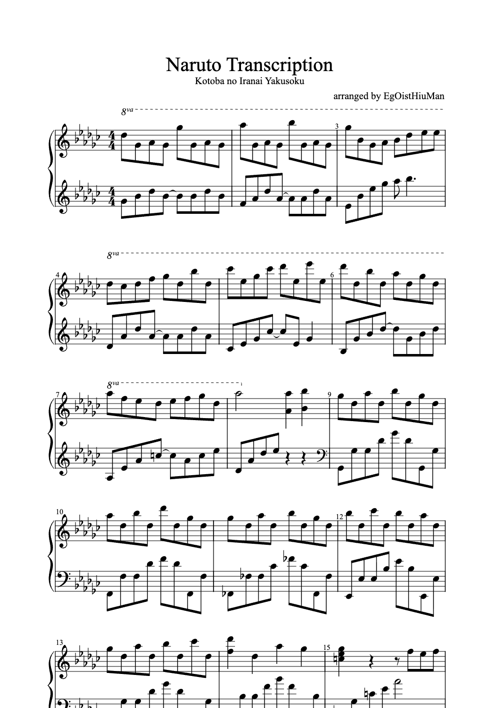 Sheet music preview for Naruto