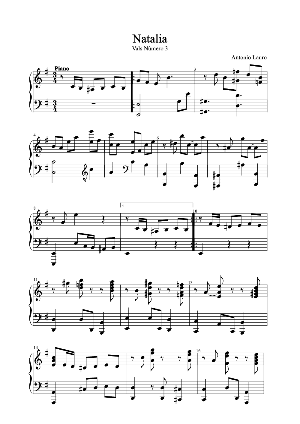 Sheet music preview for Natalia