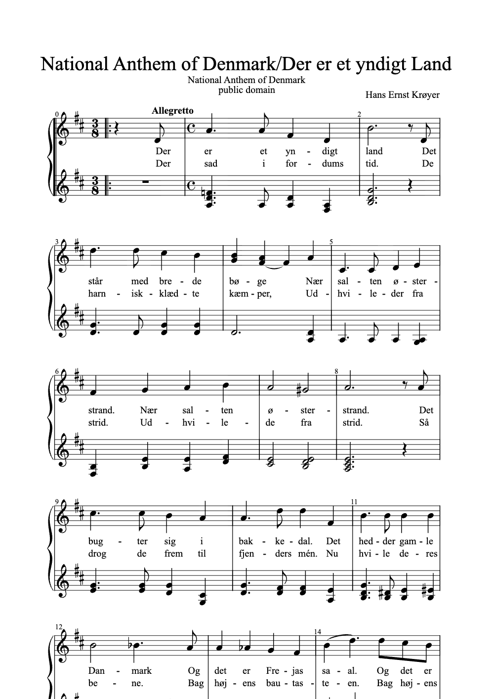 Sheet music preview for Der er et yndigt Land