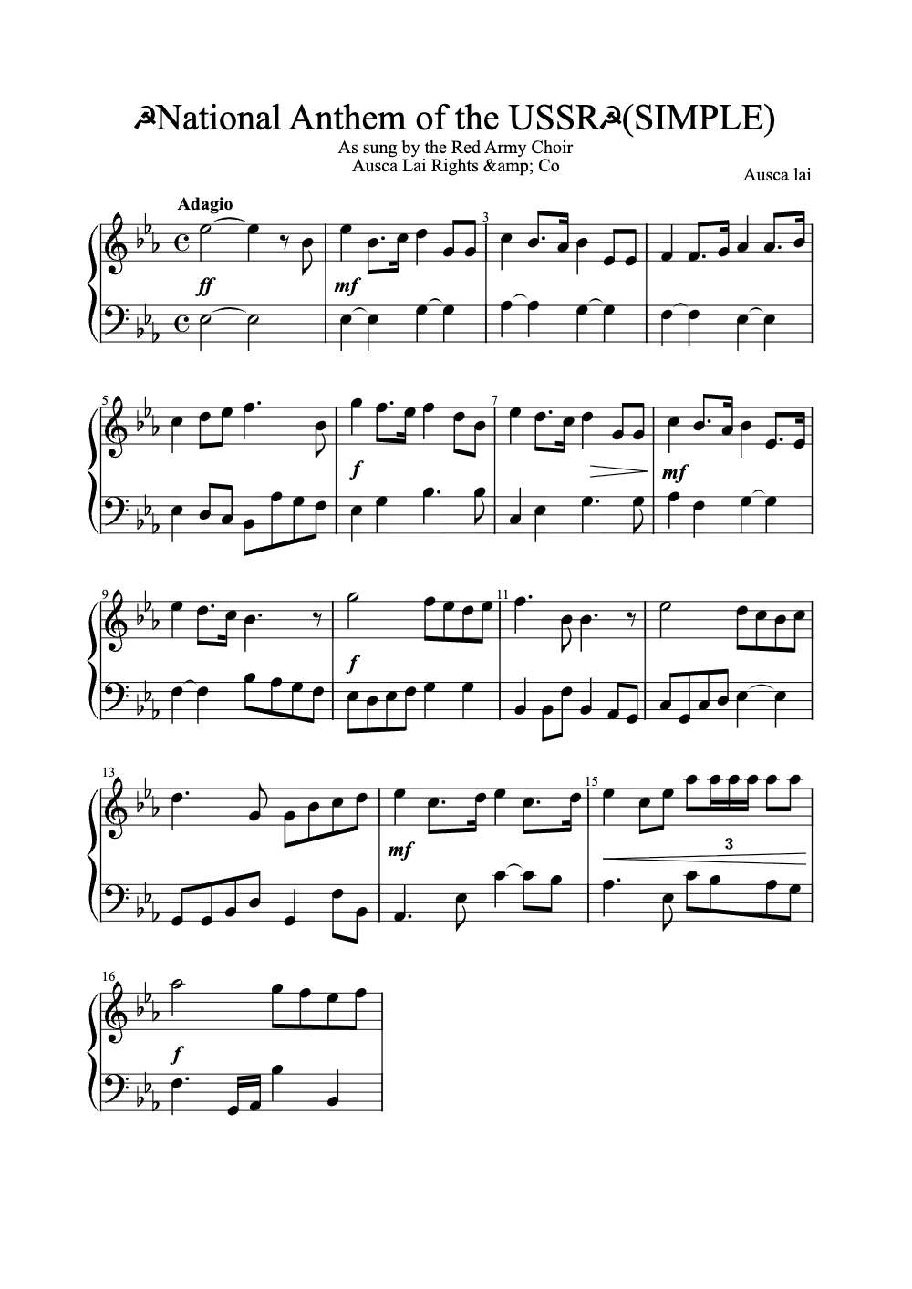 Sheet music preview for National Anthem of the USSR
