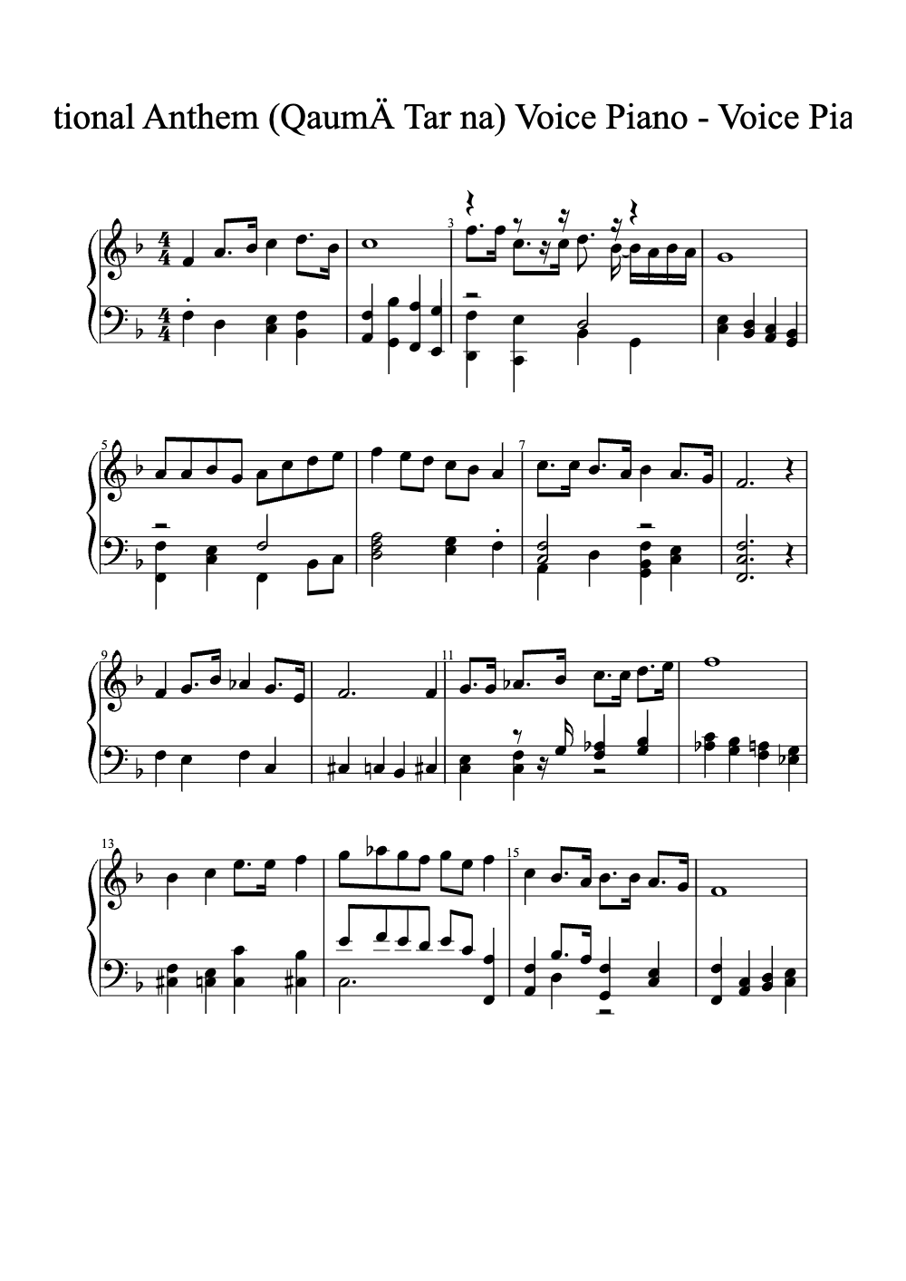 Sheet music preview for National Anthem (Qaumī Tarāna)