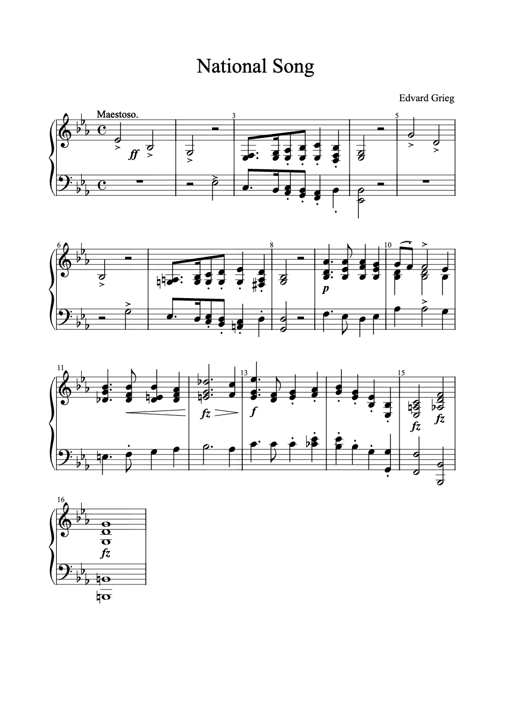 Sheet music preview for National Song