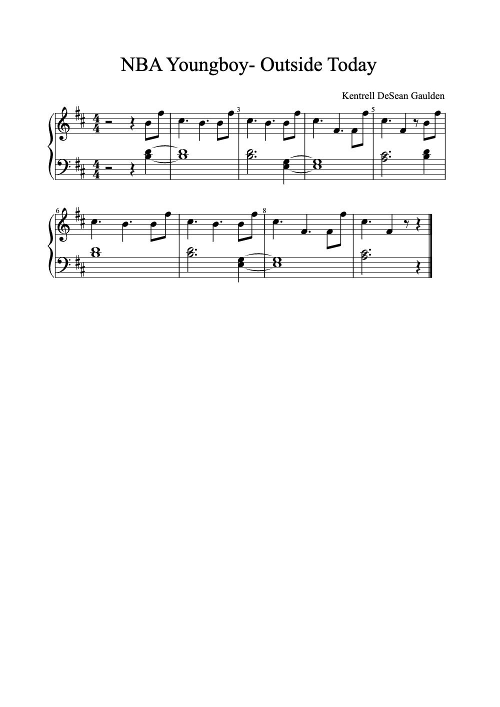 Sheet music preview for Outside Today
