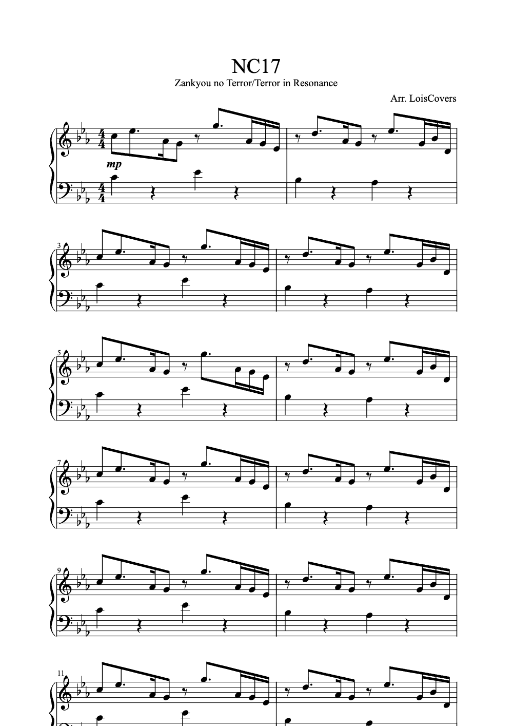 Sheet music preview for NC17