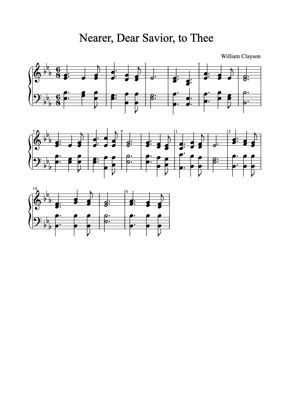 Sheet music preview for Nearer, Dear Savior, to Thee