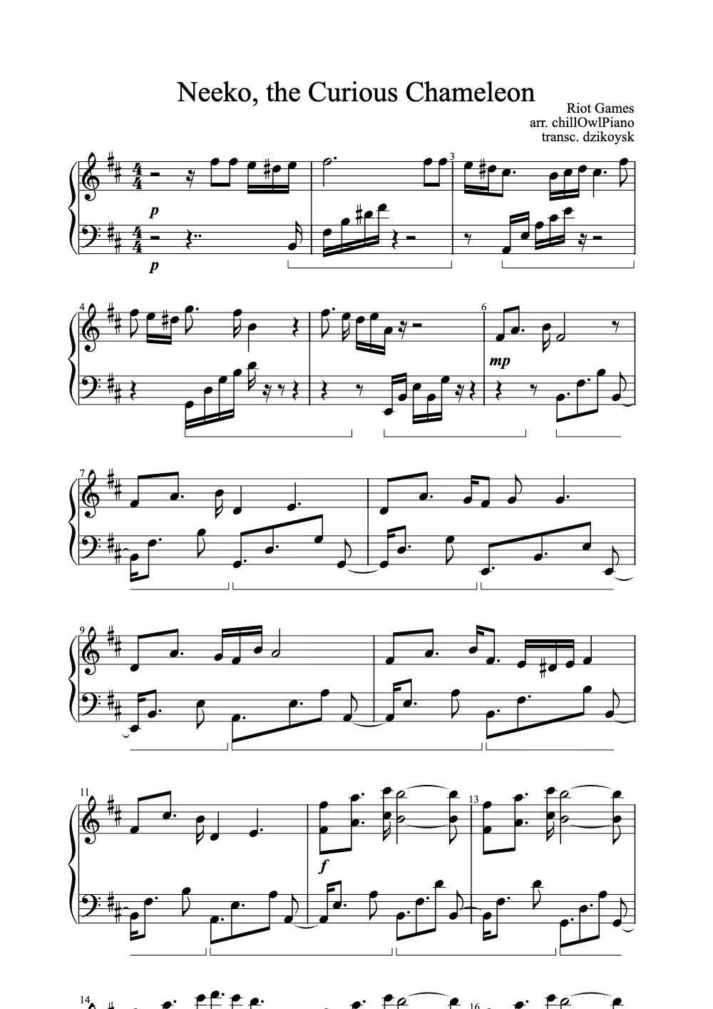 Sheet music preview for Neeko, the Curious Chameleon