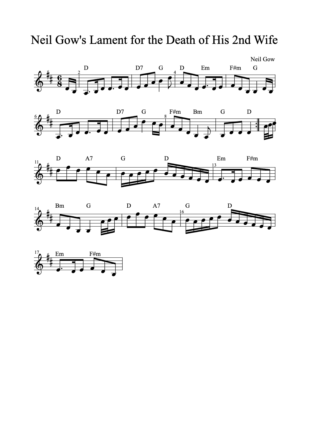 Sheet music preview for Neil Gow's Lament for the Death of His 2nd Wife