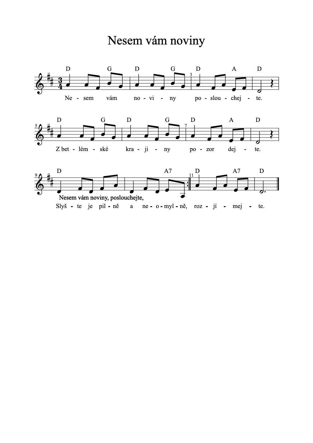 Sheet music preview for Nesem Vám Noviny