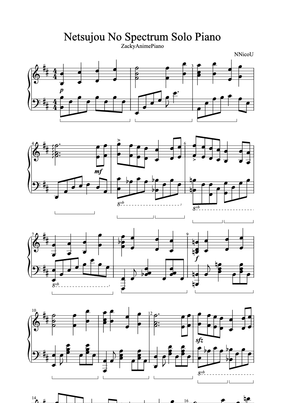 Sheet music preview for Netsujou No Spectrum