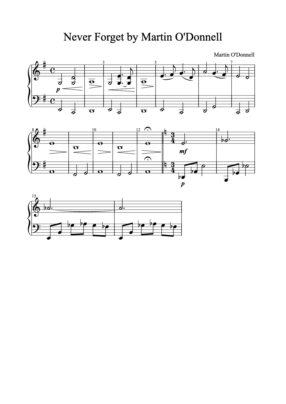 Sheet music preview for Never Forget