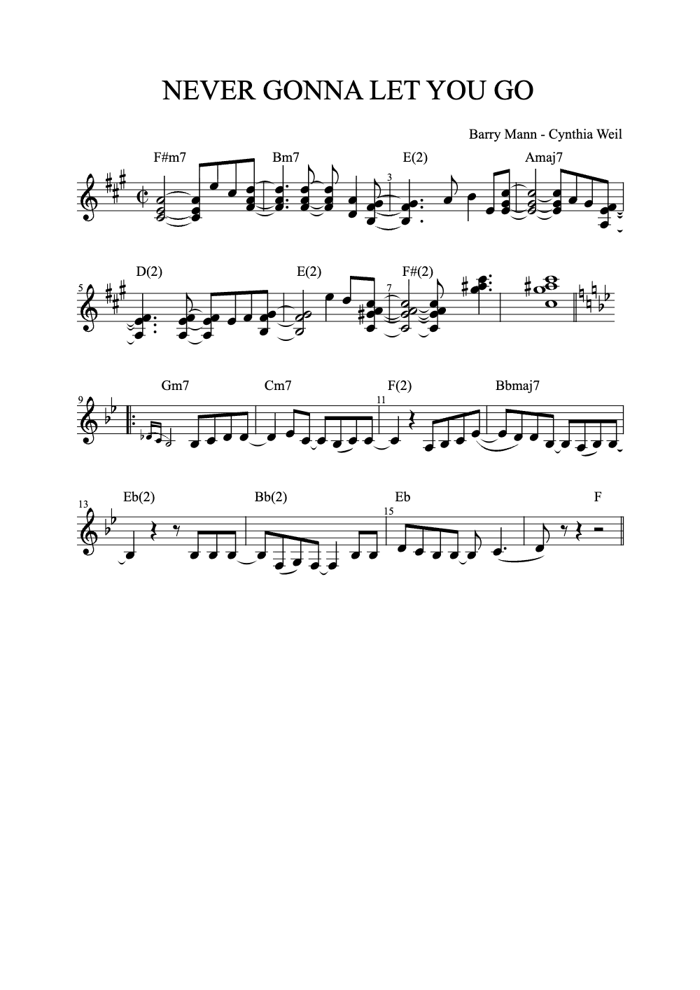 Sheet music preview for Never Gonna Let You Go