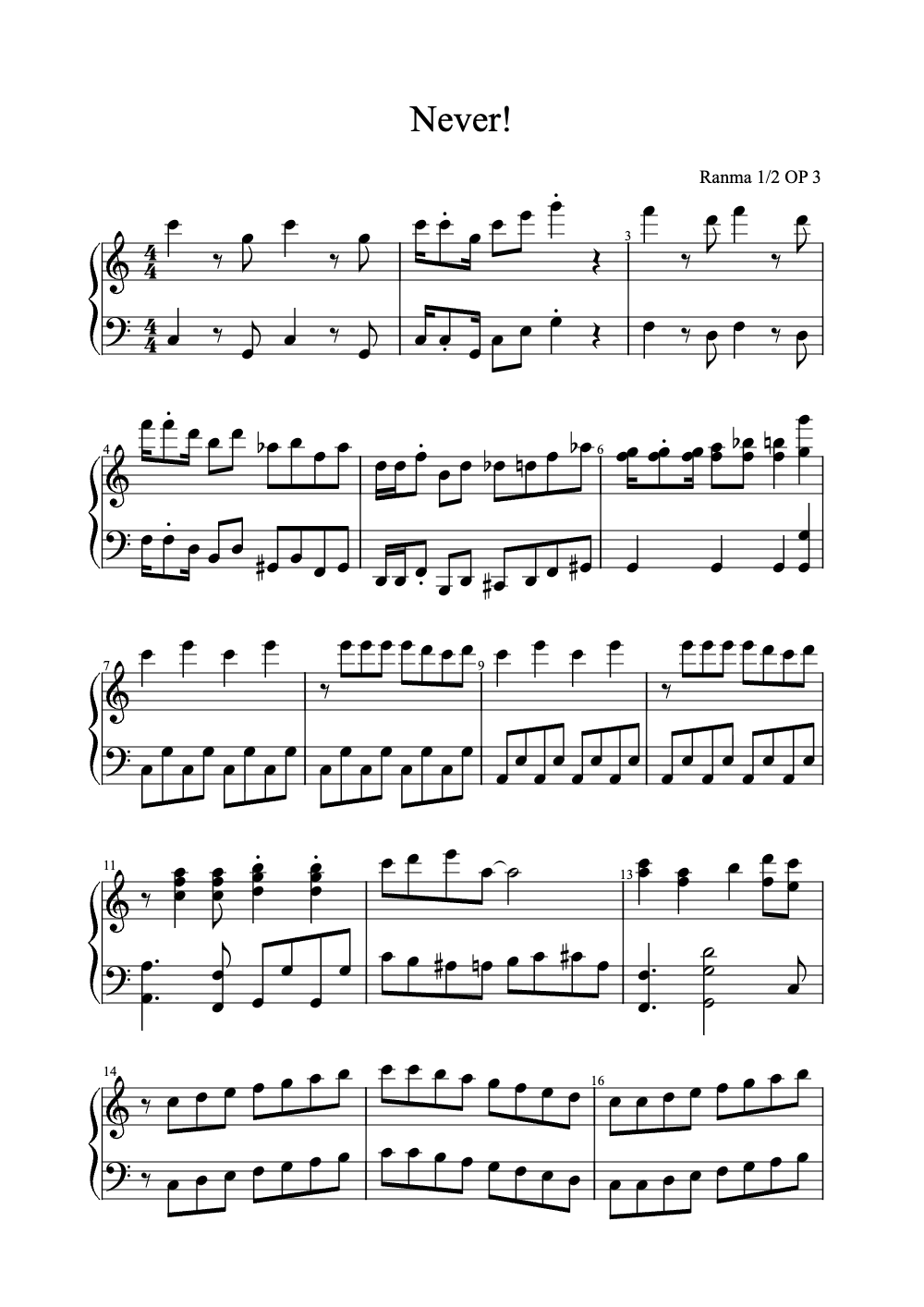 Sheet music preview for Never!