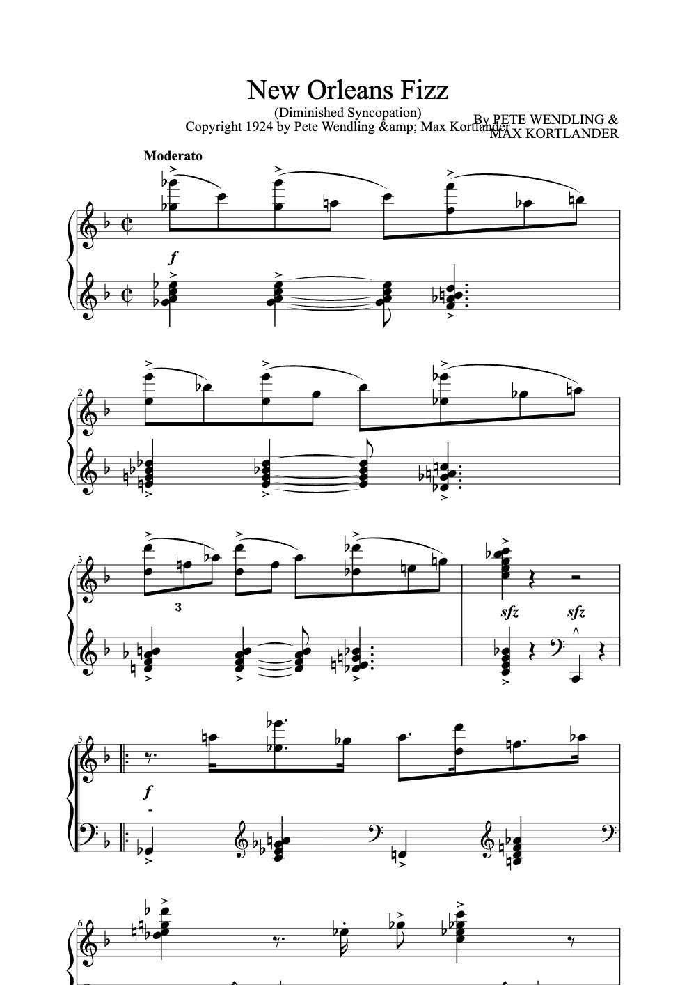 Sheet music preview for New Orleans Fizz
