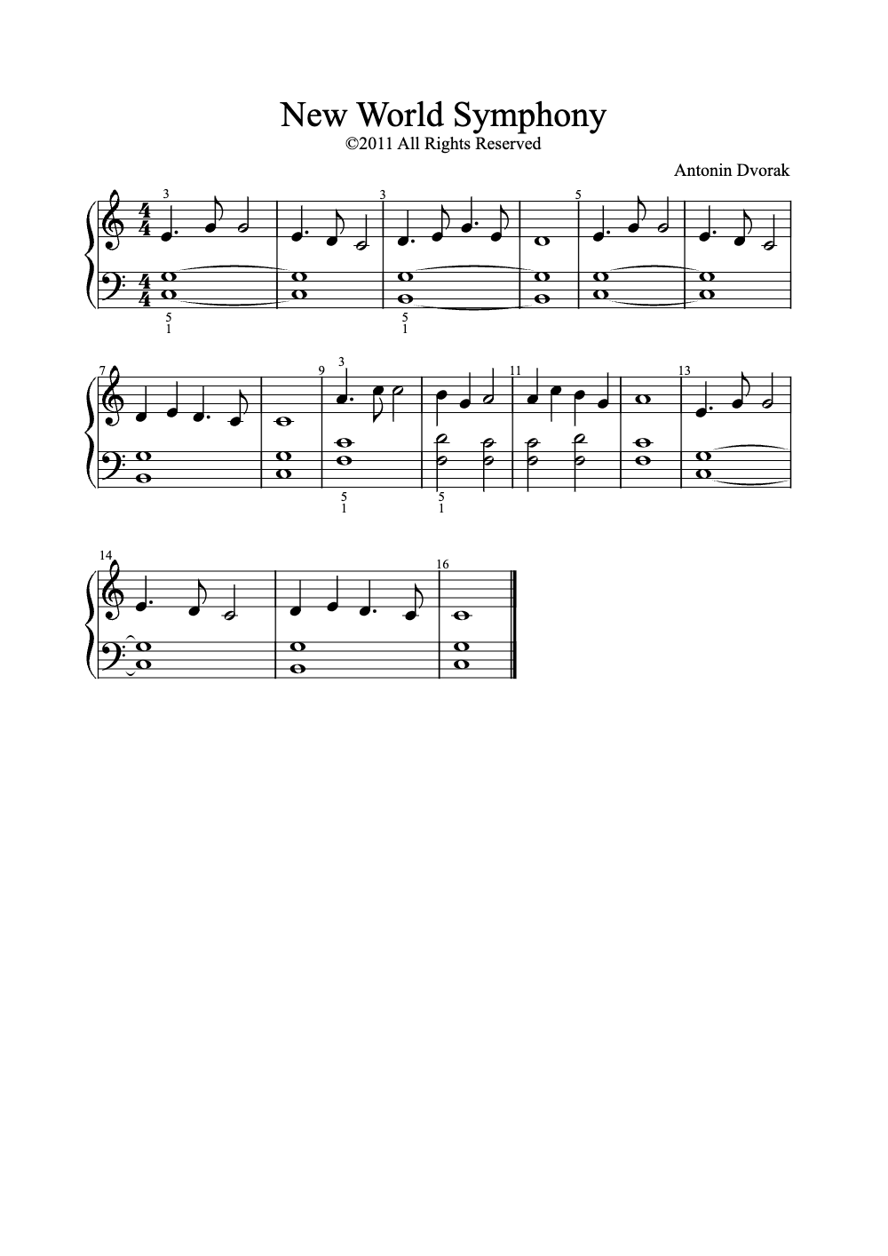 Sheet music preview for New World Symphony
