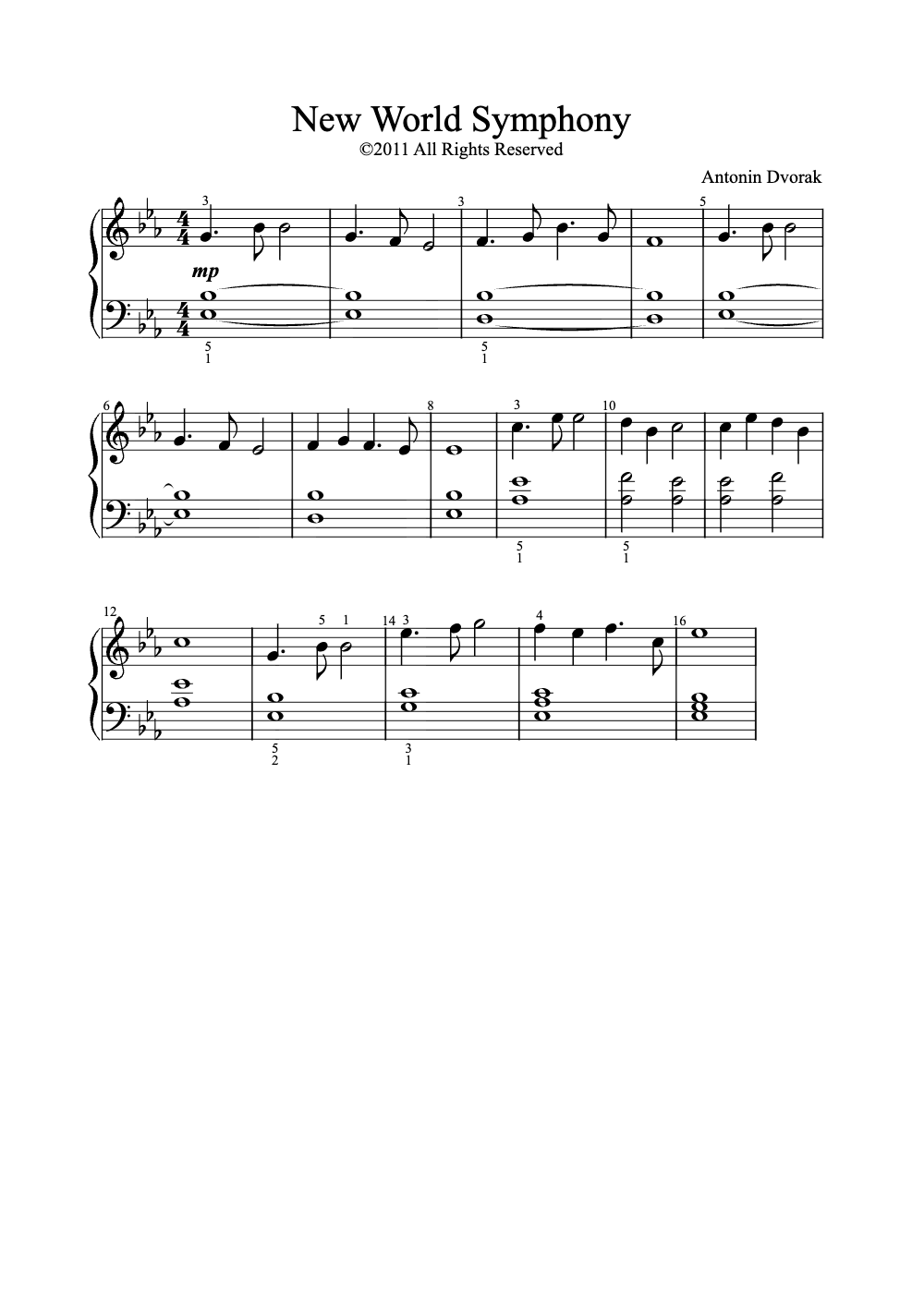 Sheet music preview for New World Symphony