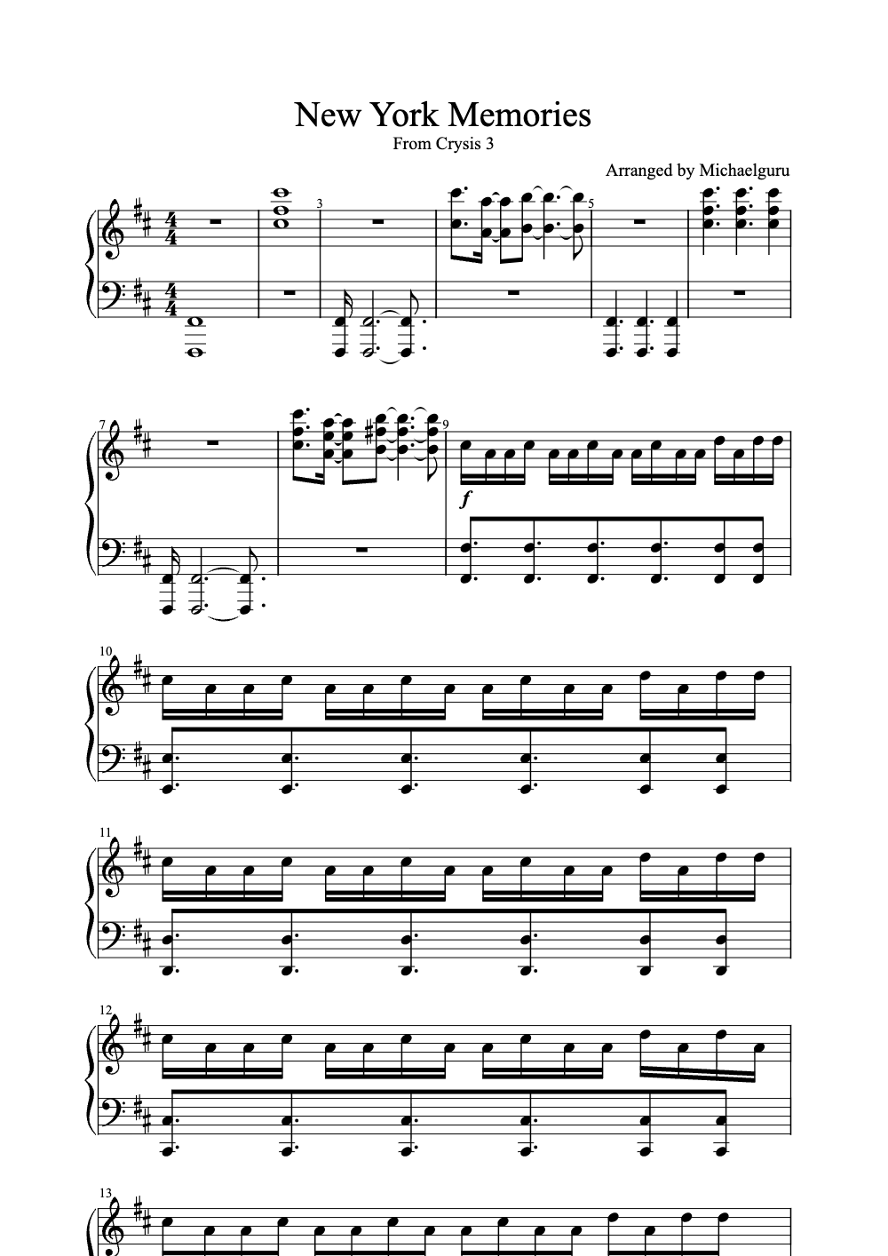 Sheet music preview for New York Memories