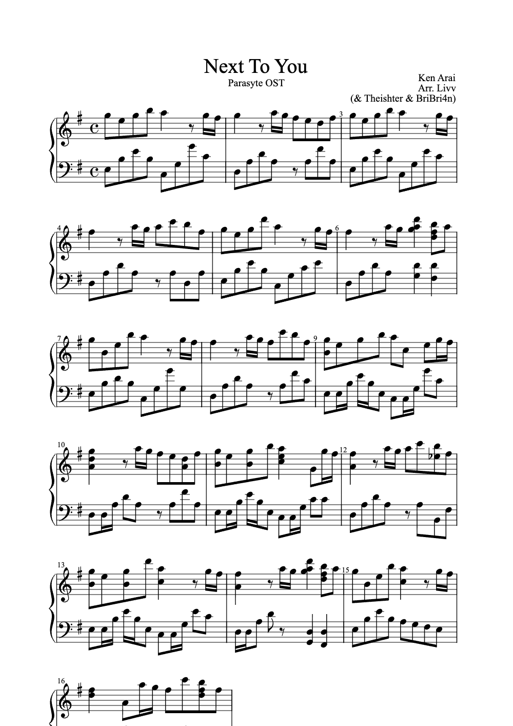 Sheet music preview for Next to You