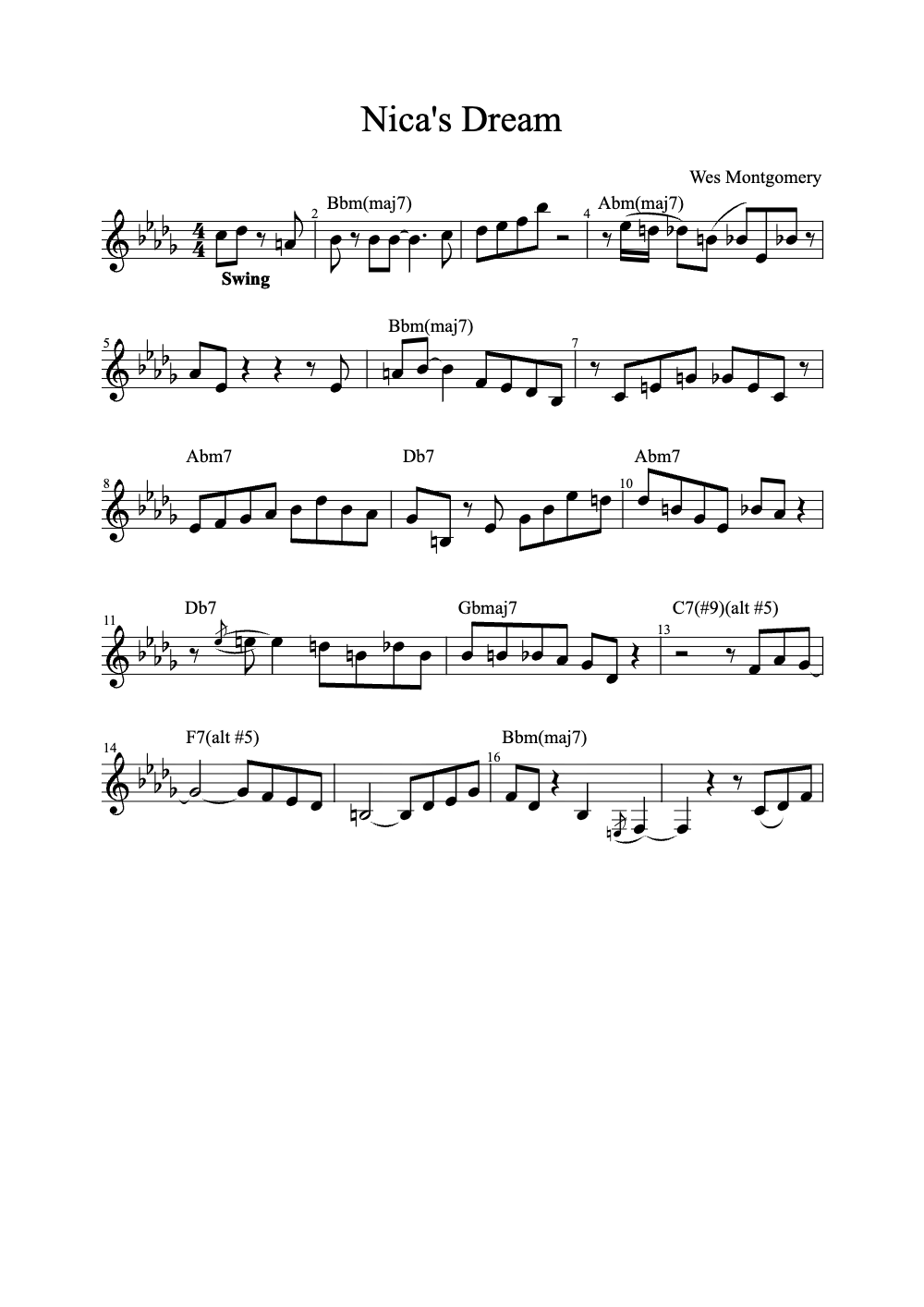 Sheet music preview for Nica's Dream