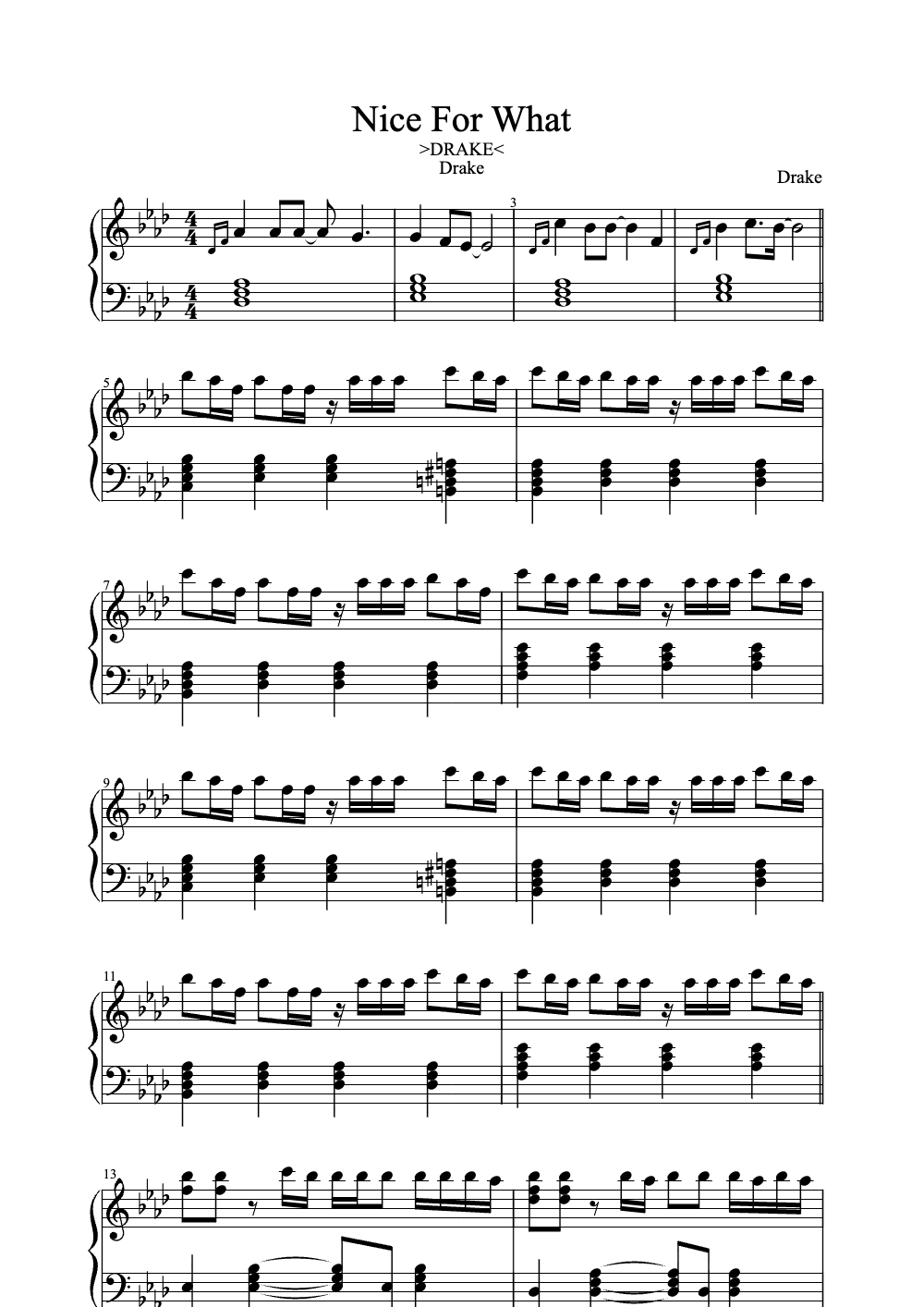 Sheet music preview for Nice for What