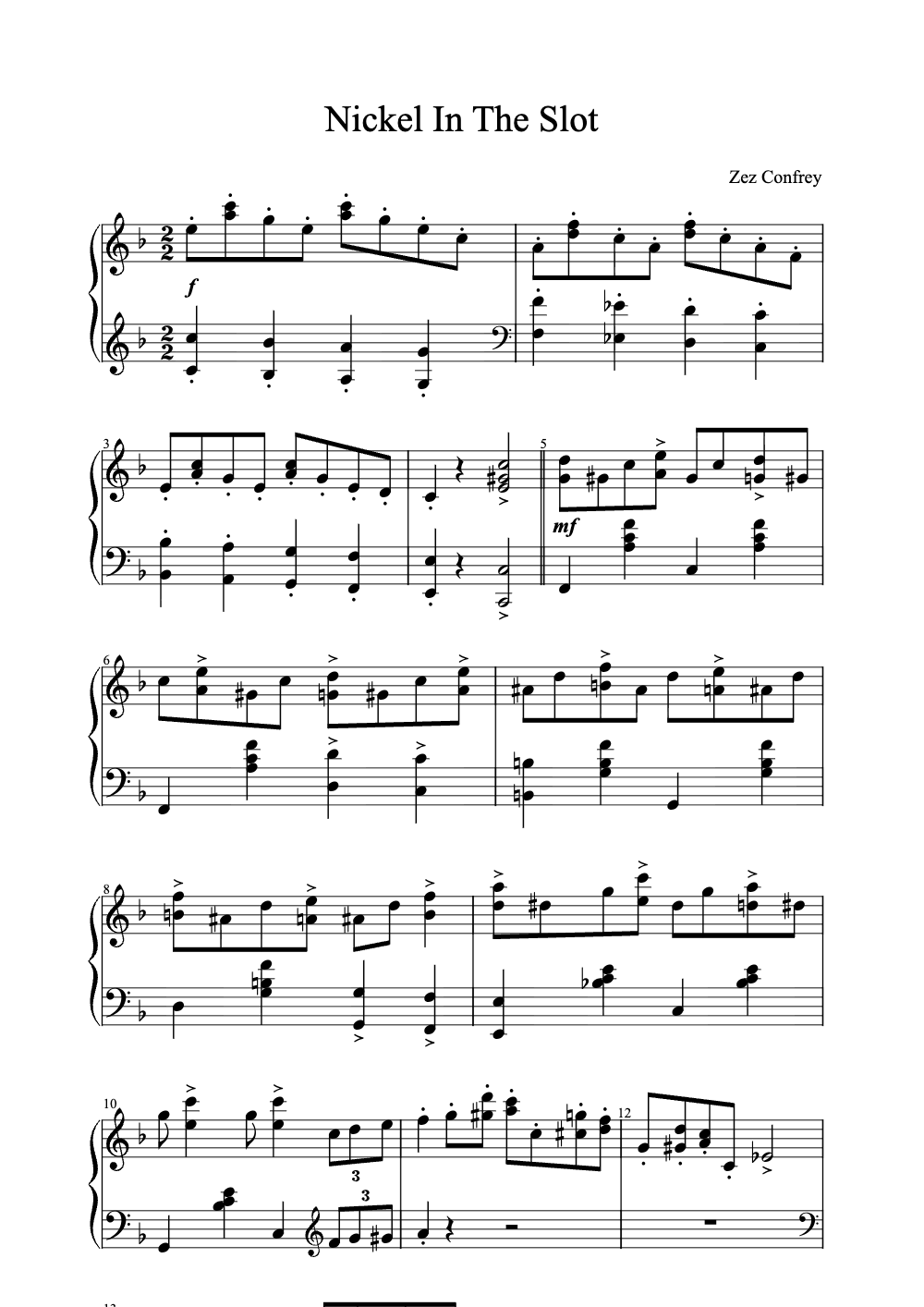 Sheet music preview for Nickel in the Slot