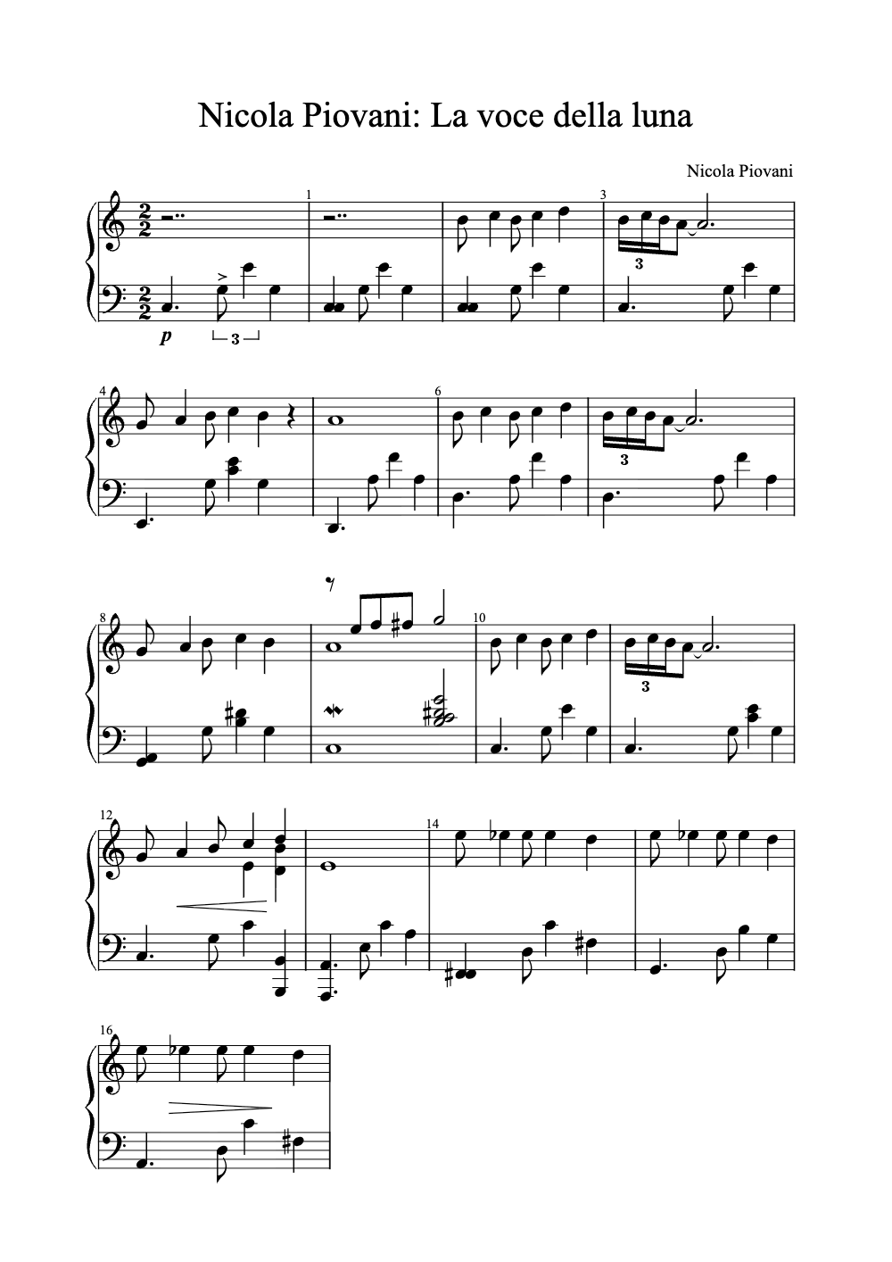 Sheet music preview for La Voce Della Luna
