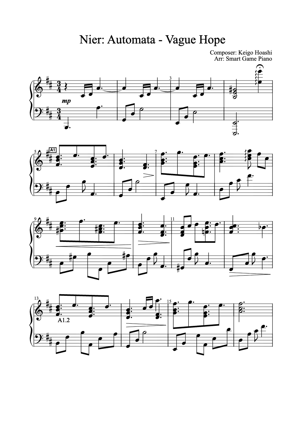 Sheet music preview for Vague Hope