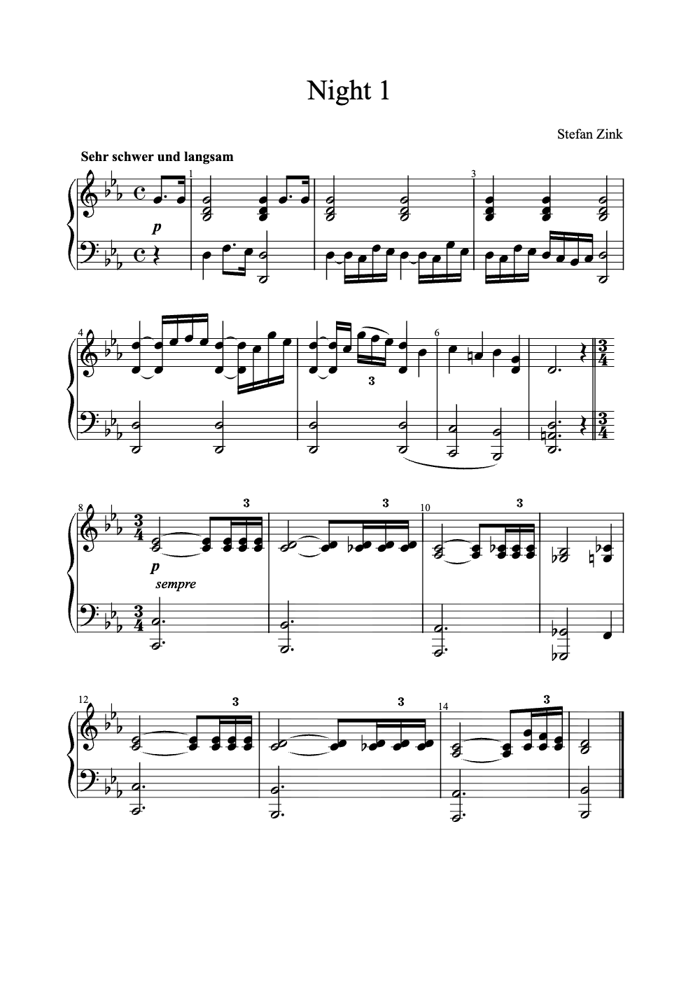 Sheet music preview for Night 1