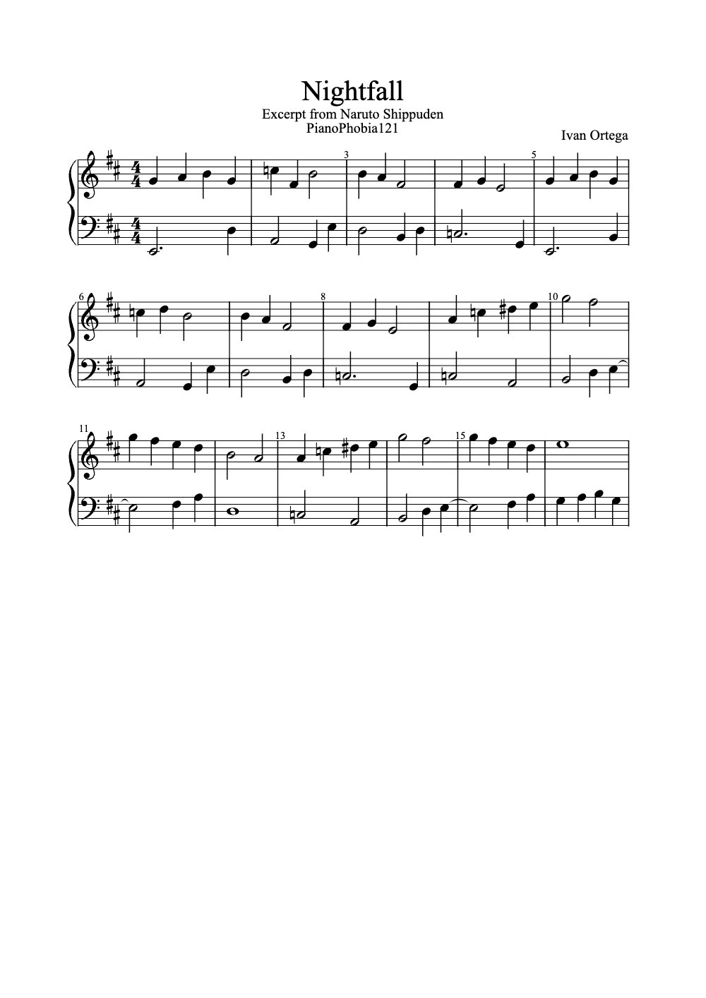 Sheet music preview for Nightfall