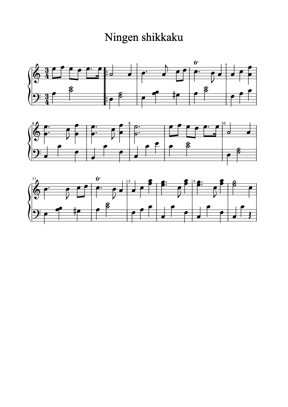 Sheet music preview for Ningen Shikkaku