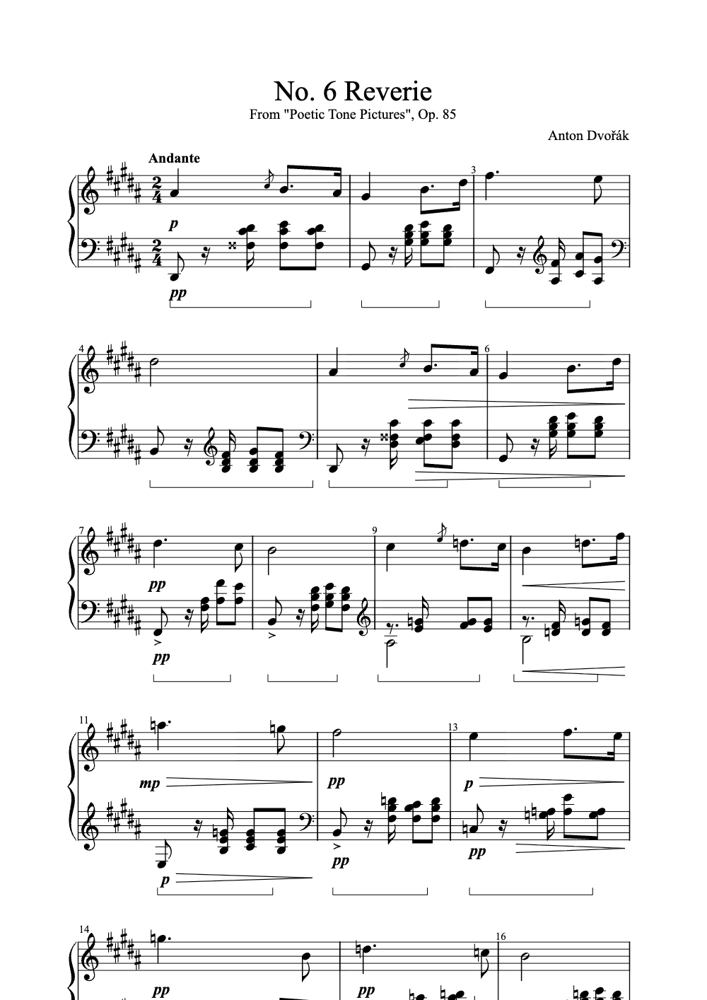 Sheet music preview for No. 6 Reverie