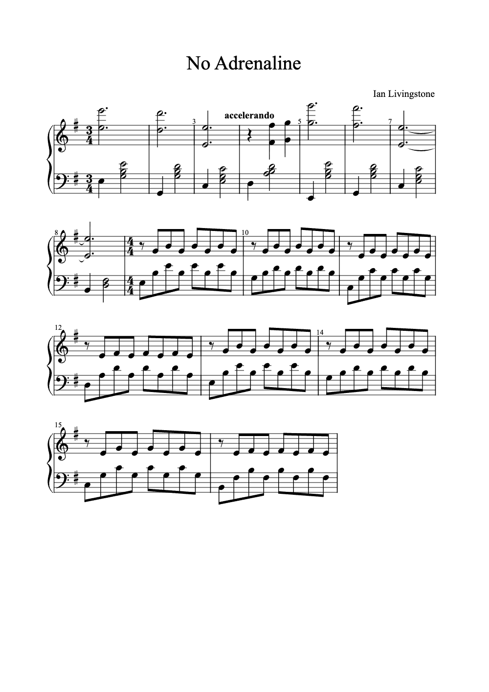 Sheet music preview for No Adrenaline