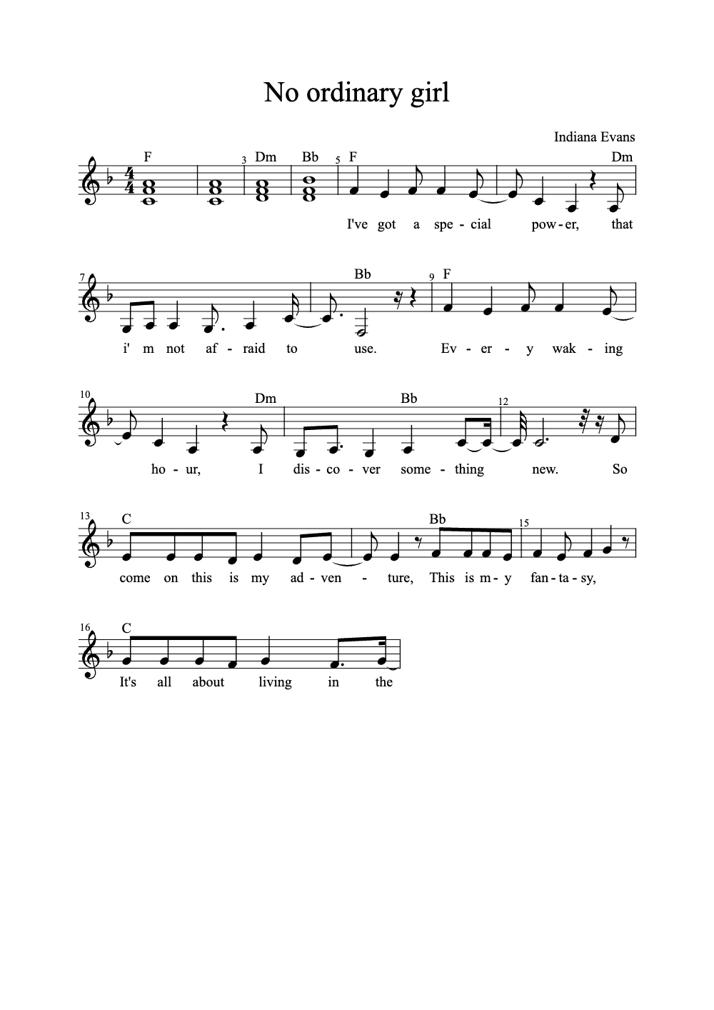 Sheet music preview for No Ordinary Girl