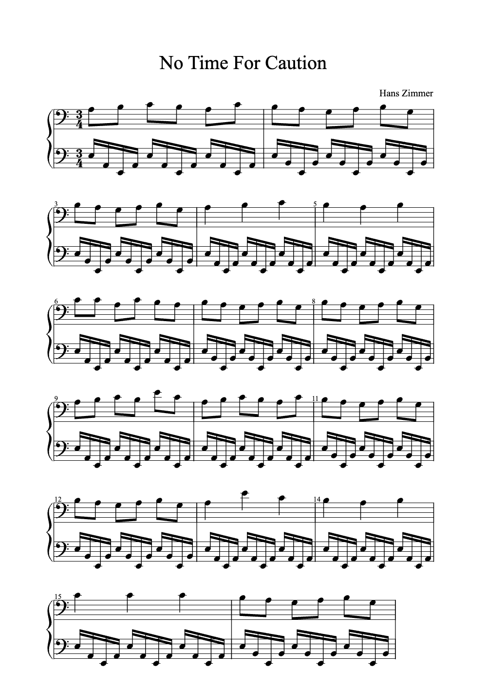 Sheet music preview for No Time for Caution