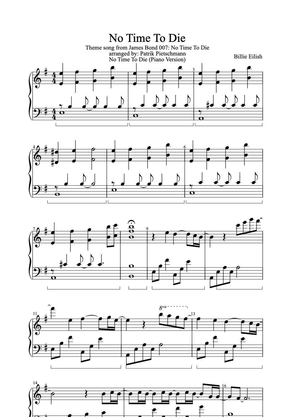 Sheet music preview for No Time to Die
