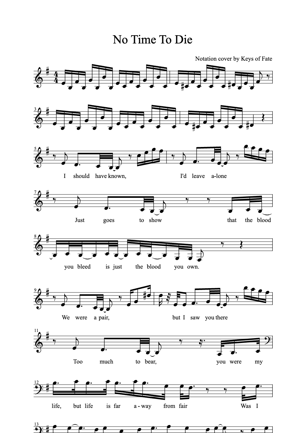 Sheet music preview for No Time to Die